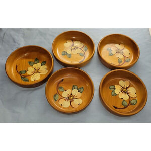 Wolverine Dowel Works #821 Set of 5 Floral Painted Wooden Bowls Grand Rapids MI
